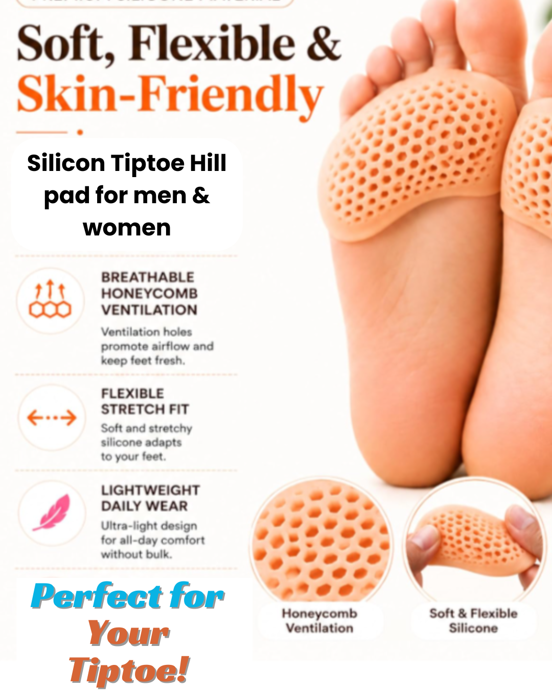 Silicone Tiptoe Pads for Men & Women | Soft Forefoot Cushion Pads for High Heels, Sneakers & Daily Wear | Reusable Anti-Slip Foot Support